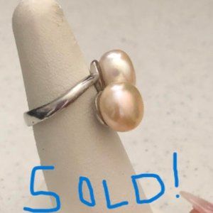 Sterling Silver Double Rose' Cultured Pearl Bypass Ring